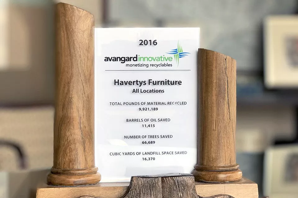 image of sign with total Havertys recyclables listed for 2016